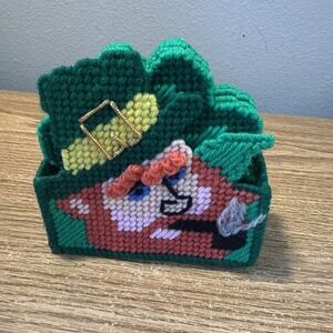 Needle Point canvas leprechaun coaster set with a matching holder St Patrick's